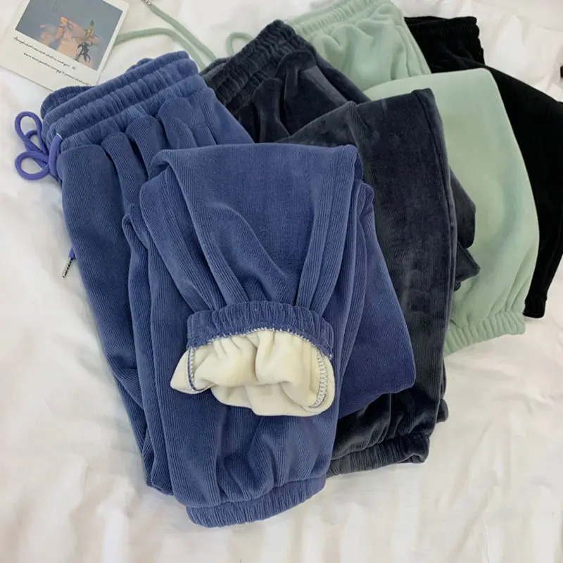 

plus Size 300 Pou Wide Leg Casual Pants Men's Autumn Winter Thiened Fce Harlan Cuffed Sweatpants Couple's Wear