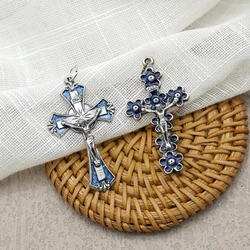 Alloy Silver Plated Colorful Enamel Crosses Pendant Accessories for Jewelry Christian Cross Charms for Necklace Bracelet Making