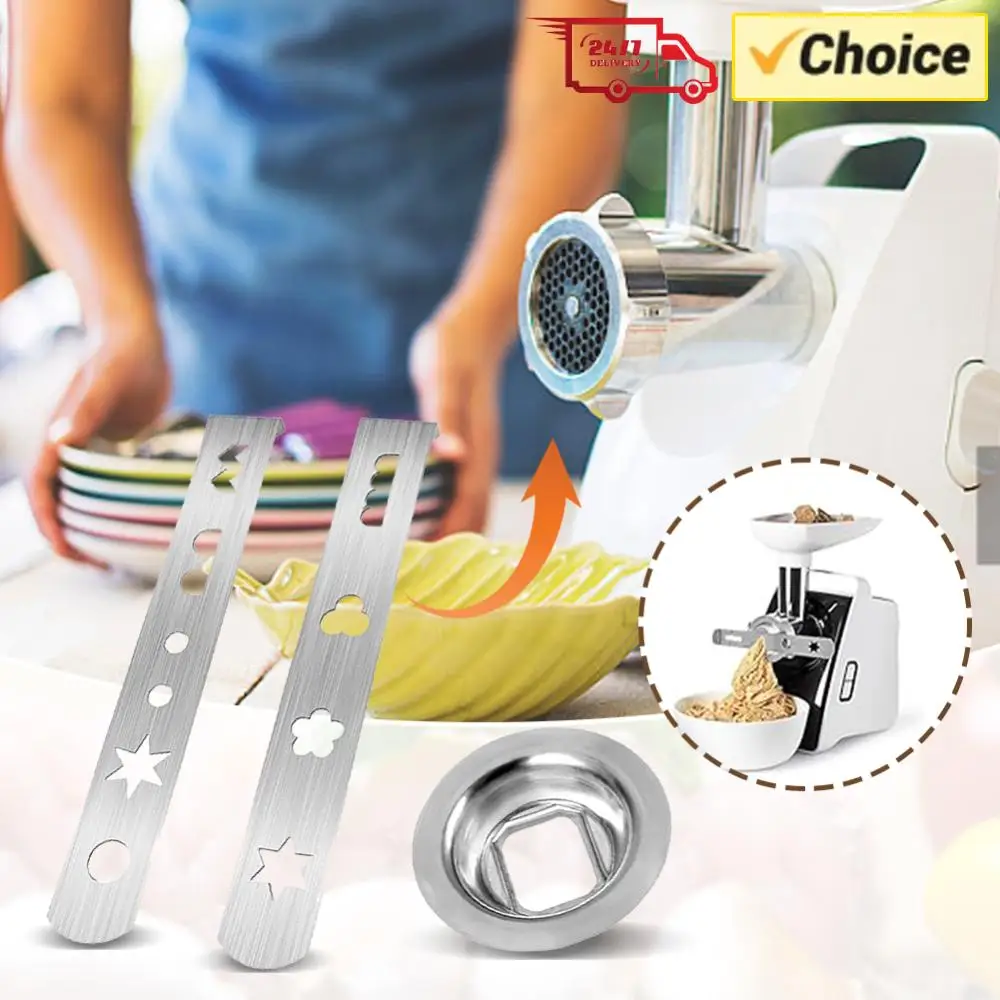 2 Pcs Meat Mincer Attachment Stainless Steel with Connection Ring Cookie Maker Attachment Biscuit Mould for Size 5 Meat Grinder