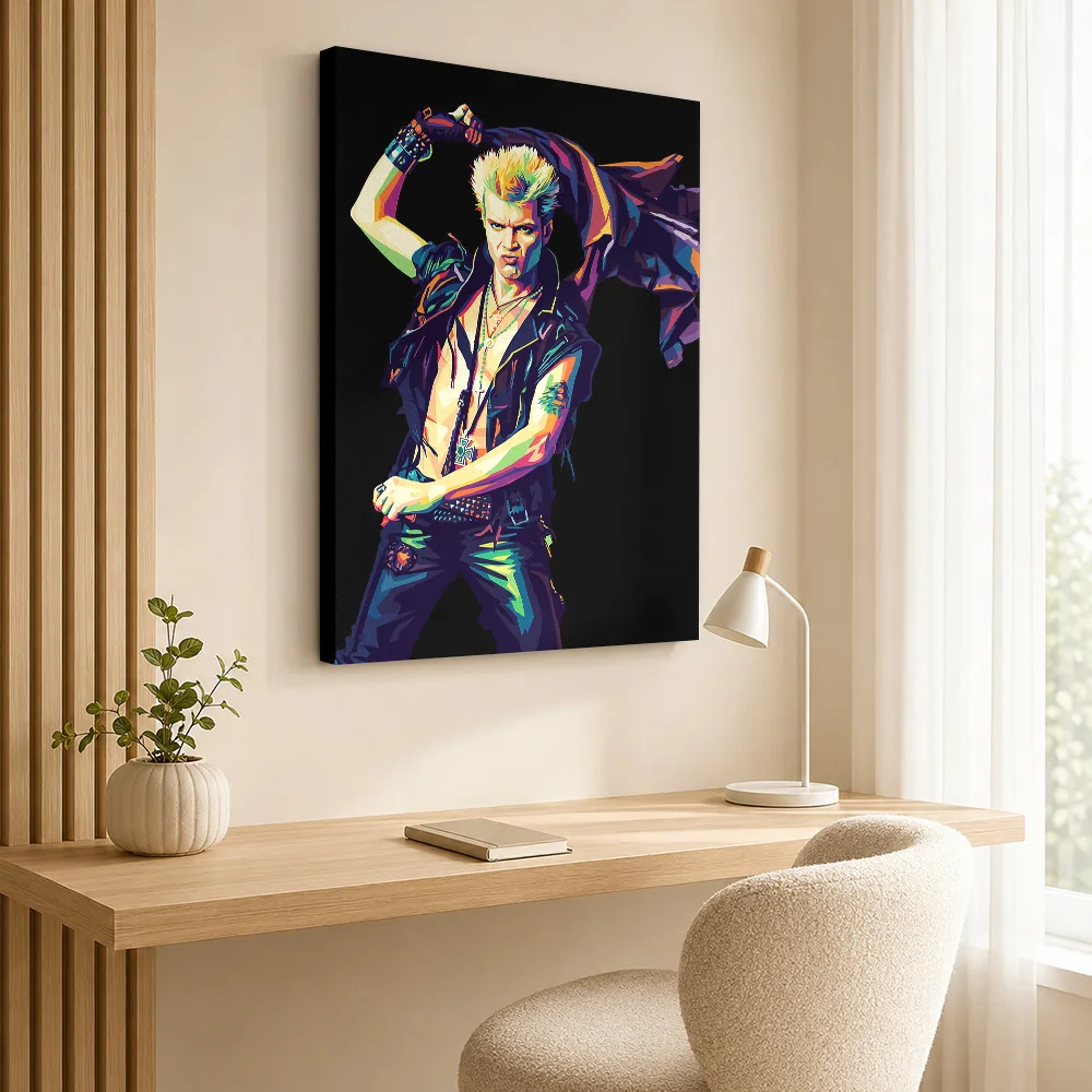 Billy Idol Portrait Framed Canvas Poster Personalized Photo Geometric Color Blocking Wall Art For Record Shop Listening Area