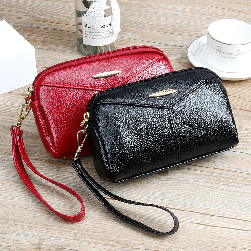 Fashion Zipper Wallets with Wristlet Strap Women's Long Purses Handbags Coin Purse Card Holder PU Leather Clutch Bag for Ladies