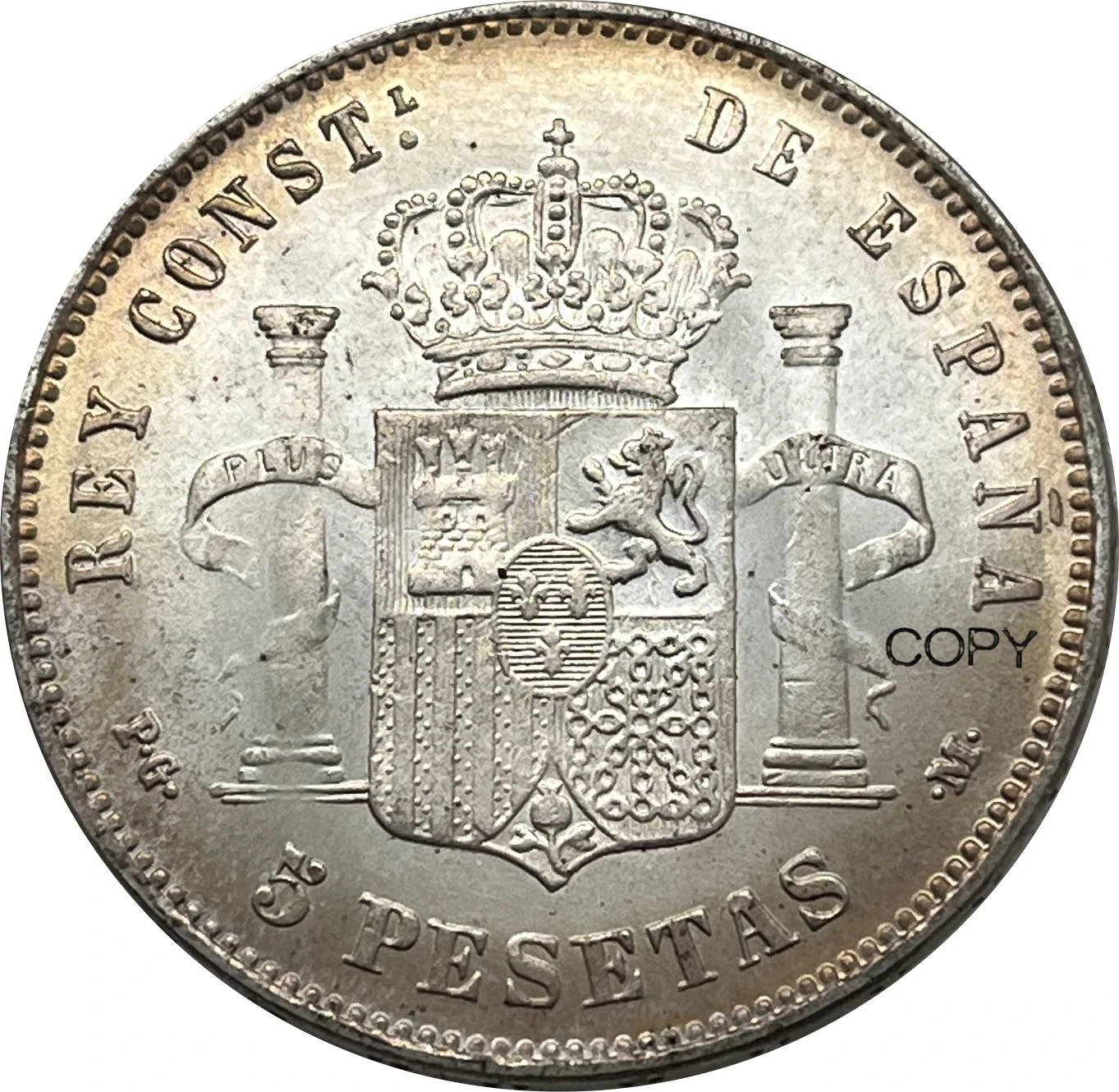 Spain 1892 PG 5 Pesetas ESP Alfonso XIII Silver Plated Copy Commemorative Coin Ww2 Moneda Collectible Coins