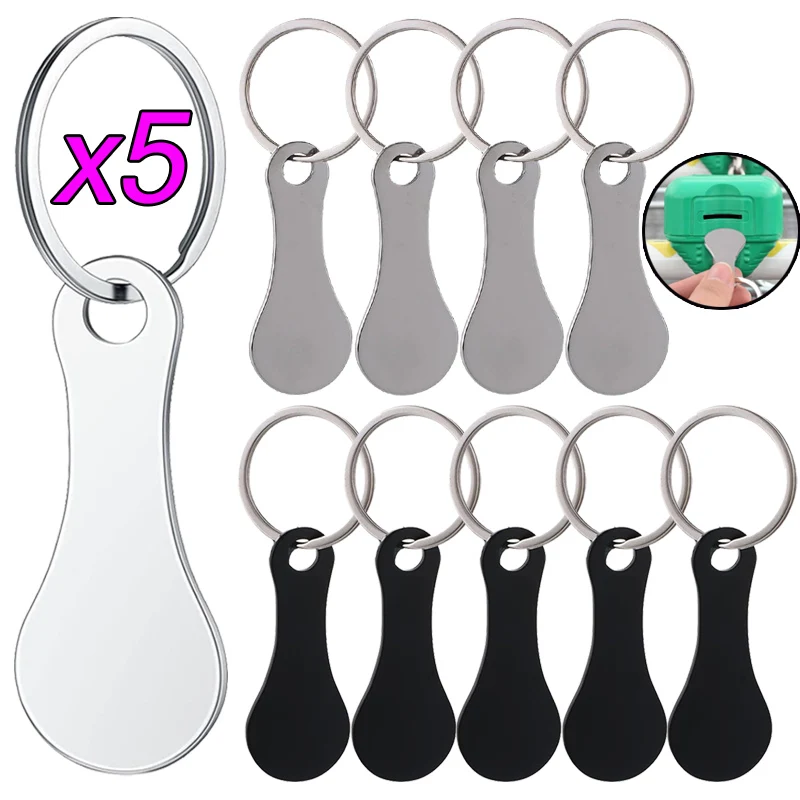 5 stuks roestvrijstalen trolley winkelwagen tokenrings sleutelhangers draagbare kwarthouder sleutelhanger verwijderbare winkelwagentje munt sleutelhanger