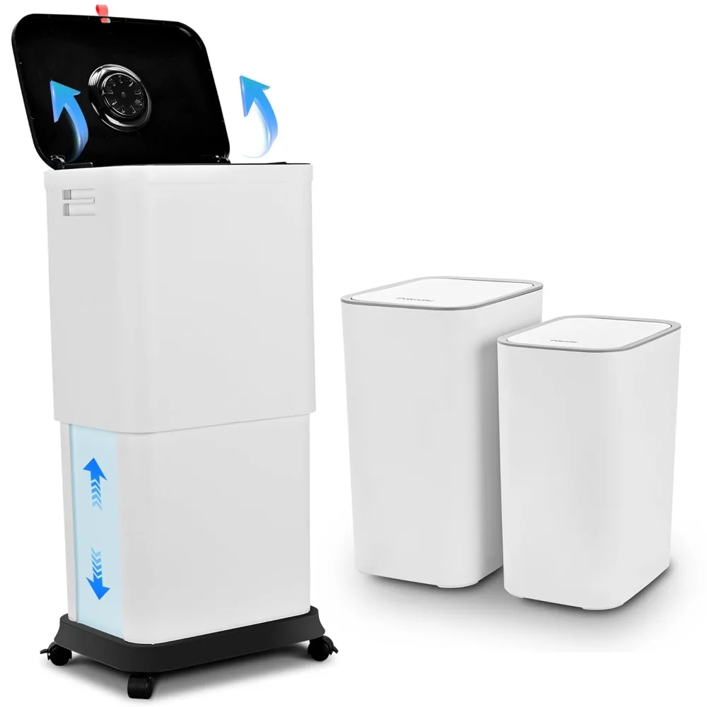 

Trash Can with Lid, Adjustable Capacity Garbage Can Comes with Two Bathroom Trash cans Plastic Slim and High Trash Bin