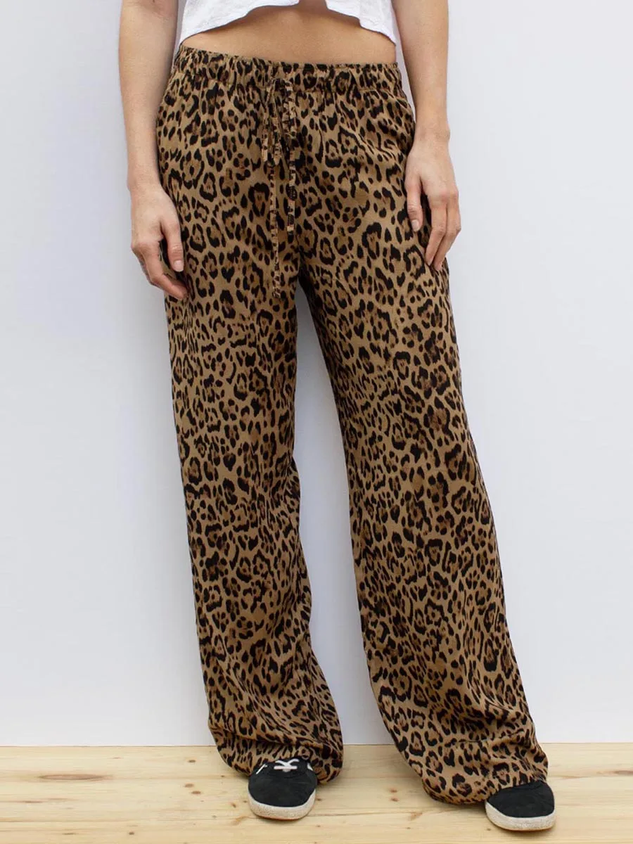 

Fashion Leopard Print Wide-leg Pants Women Y2k Vintage High Waist Drawstring Trousers 2024 Summer Office Lady Streetwear