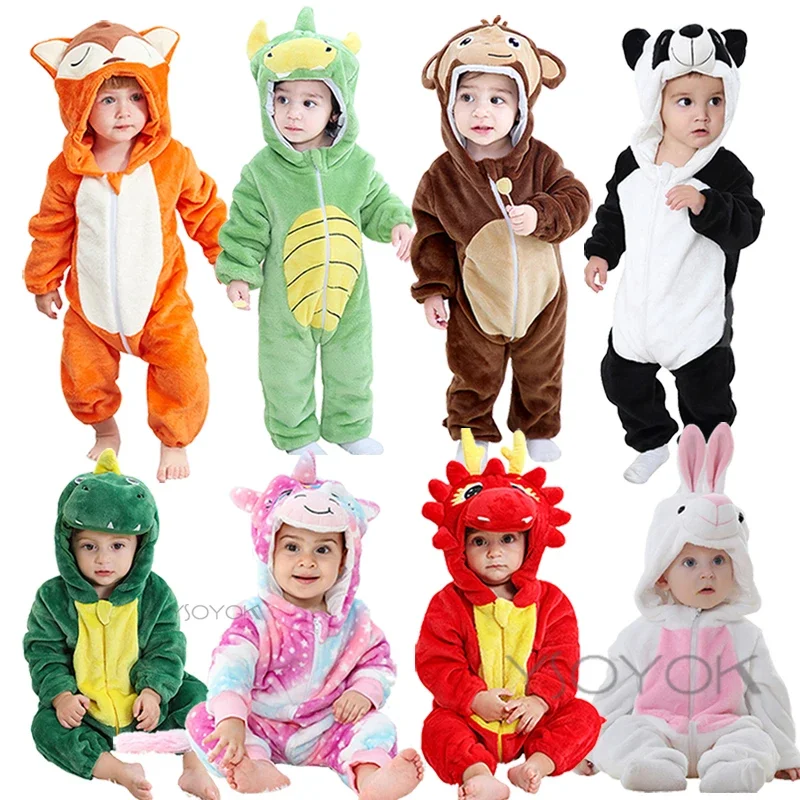 Mono Kigurumi de franela para niñas, mono de invierno para niños de 1 a 4 años, Cosplay de animales, unicornio, vaca y León