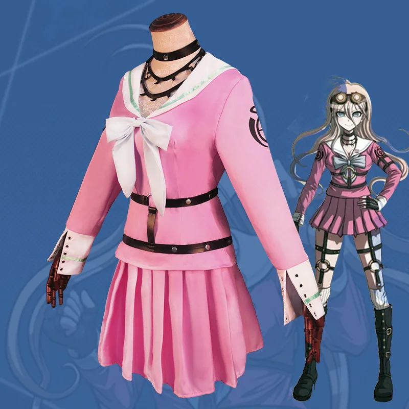 Anime Game Danganronpa V3 Miu Iruma Cosplay Kostuum Pruik Meisjes Roze Jurk Matroos Pak Rok Bril Volledige Set Halloween Outfits