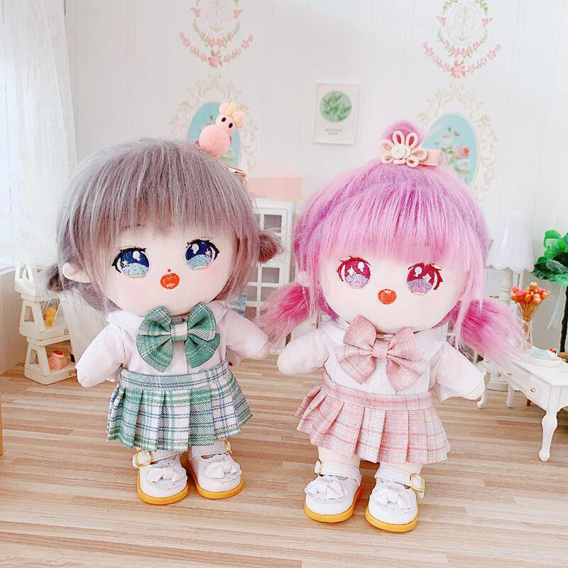 2021 JK uniform Outfits Checkered Skirt Suit For Kpop Star 20cm Plush Doll Toy Bow Clothes Clothing Accessories For Girls Gifts