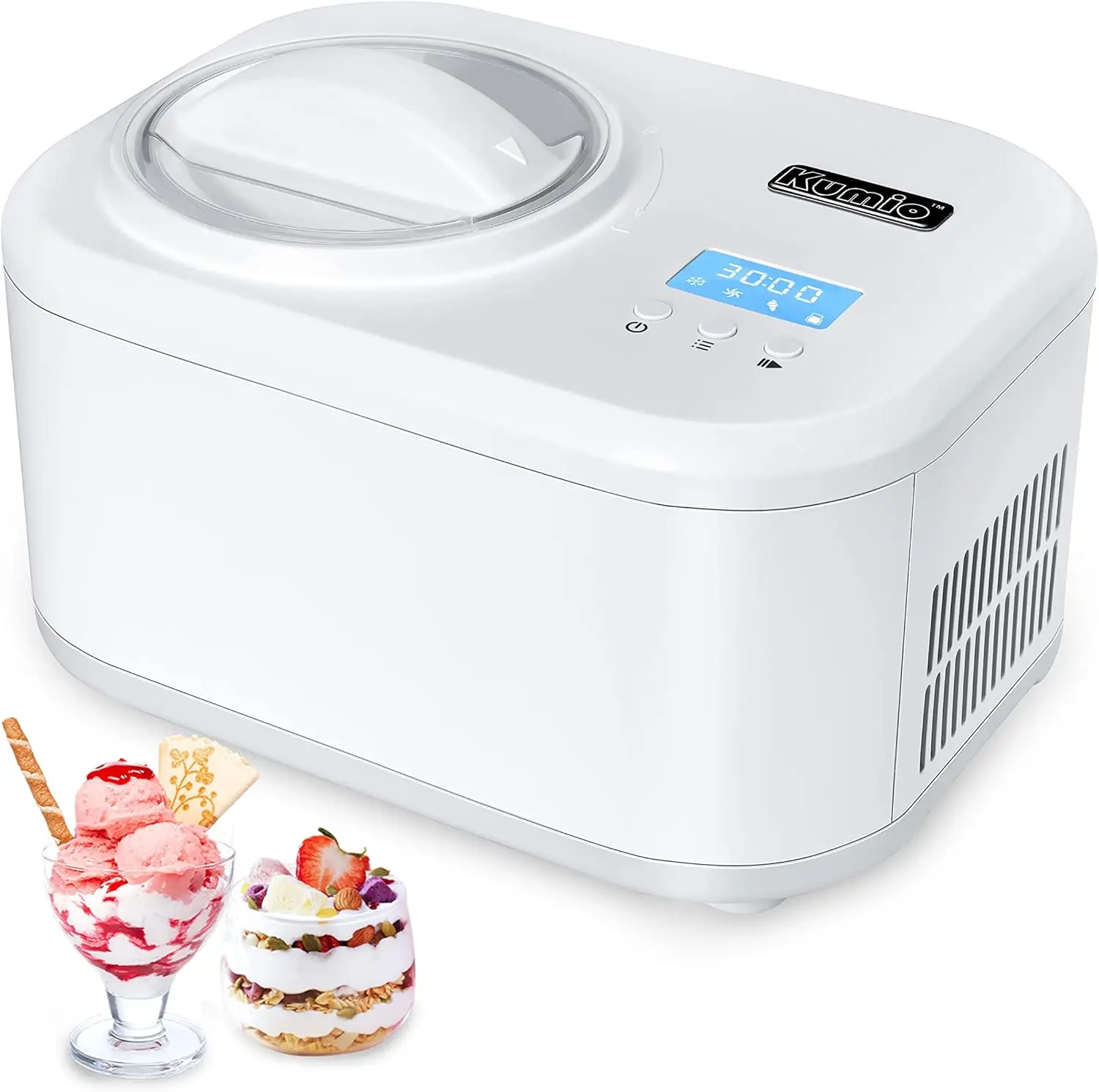 

1.2-Quart Automatic Ice Cream Maker with Compressor, No Pre-freezing, 4 Modes Frozen Yogurt Machine with LCD Display & Timer, El