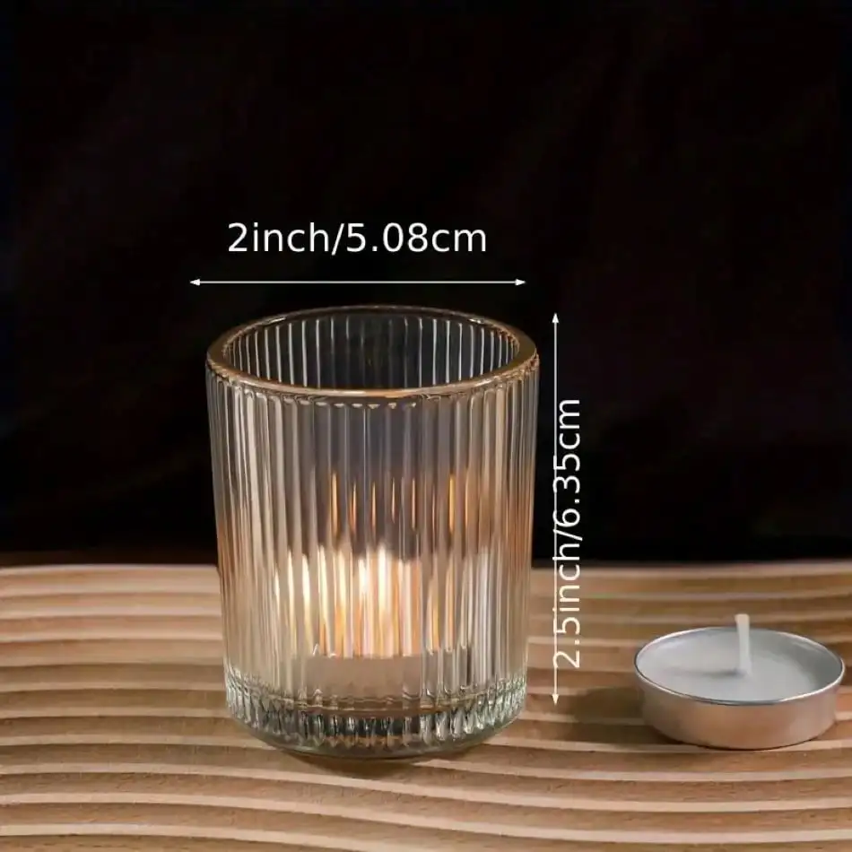 24/36/48-Pack Striped Transparent Glass Hurricane Candle Holders – Small Table Centerpiece Decor for Home, Valentine’s Day, Hall