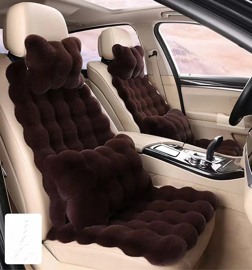 Fuzzy Faux Sheepskin Wool Fur Car Seat Cover Soft Plush Synthetic Auto Cushion for SUV Trucks Universal Fit Christmas Decoration