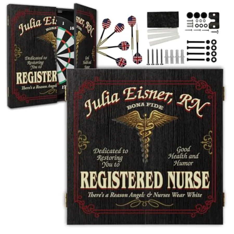 

Personalized Dart Board Cabinet Set with 6 Steel Tip Darts Paper Fibre Dartboard Chalk Eraser 21.5 x 21.5 x 2.75 Occupational M