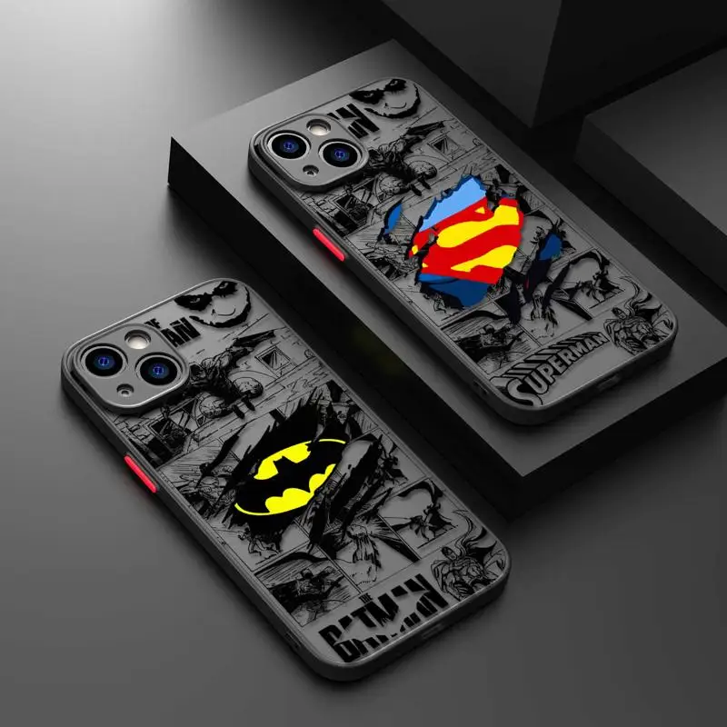 Matte Phone Case for Apple iPhone 15 14 13 12 11 Pro Max 13 12 Mini XS Max XR X 7 8 6 6S Plus Luxury Batman-Superman-Joker Cover