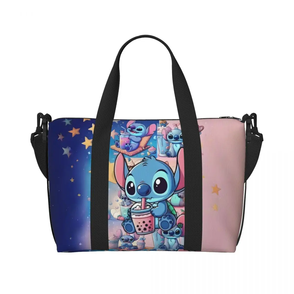 

Custom Cartoon Lilo And Stitch Tote Bag Women Large Capacity Anime Cute Gym Beach Travel Bags