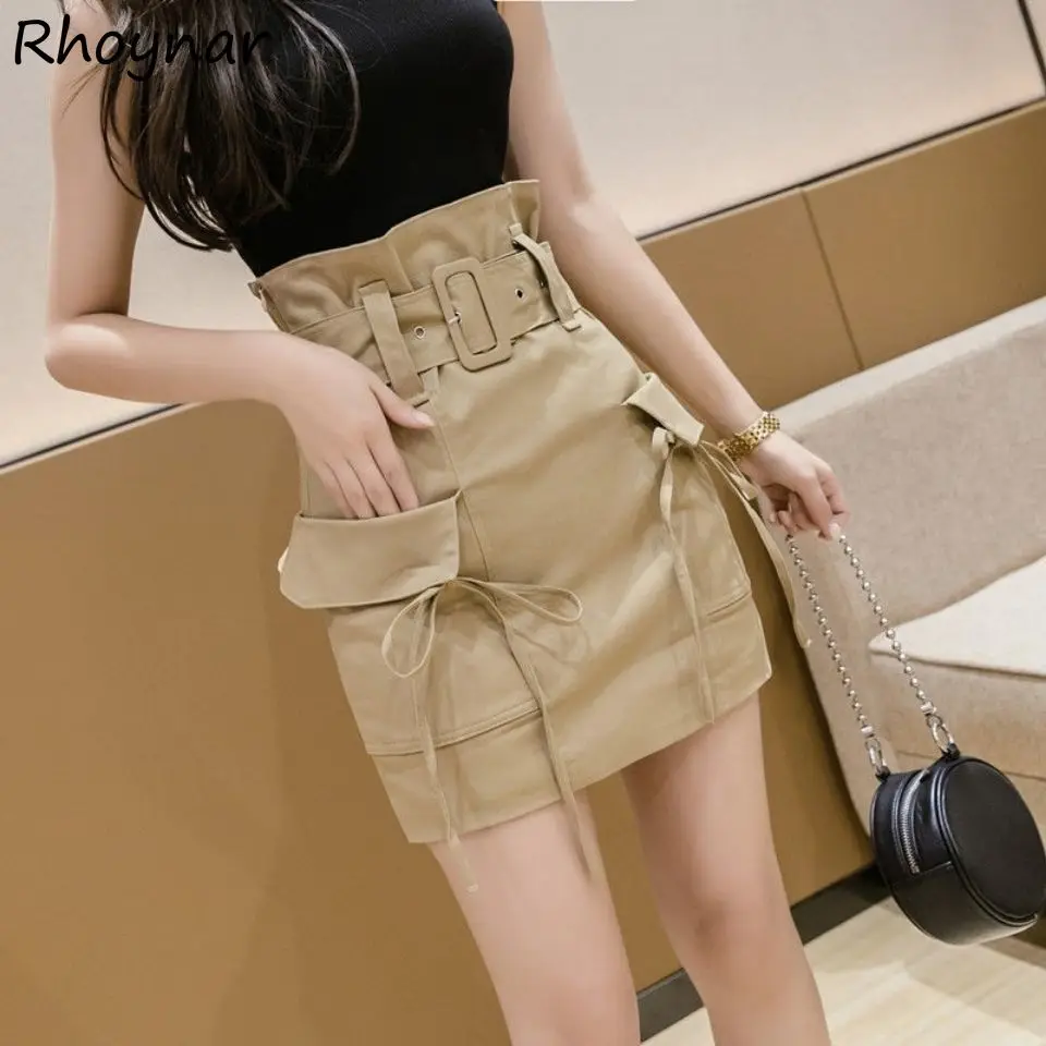 Skirts Women Mini Pocket Design High Waist Solid A-line Elegant Female Street Wear Summer Cozy All Match Vintage S-4xl Sexy Lady