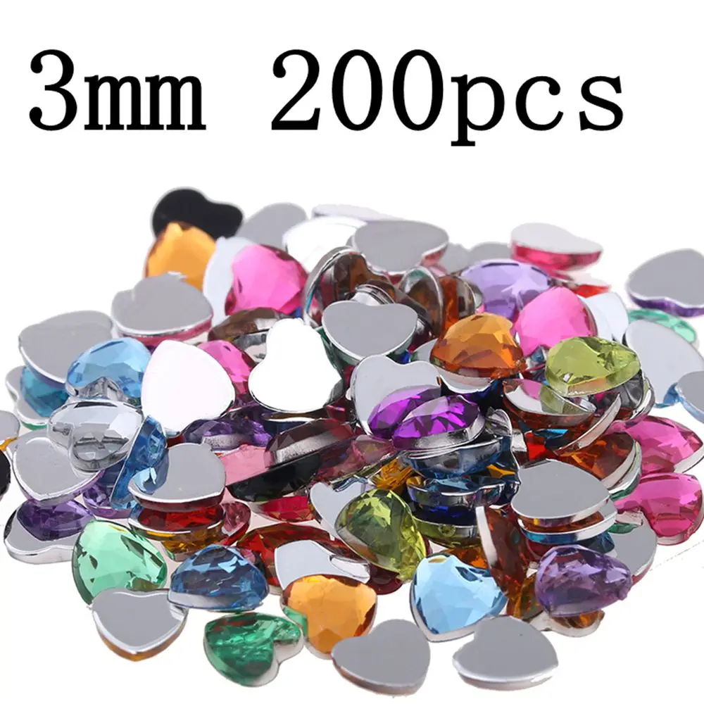 Nail Art Decorations 3mm 300pcs Heart Shape Gems Shiny Flat Facets Normal colors Acrylic Rhinestone Strass Nail Stickers