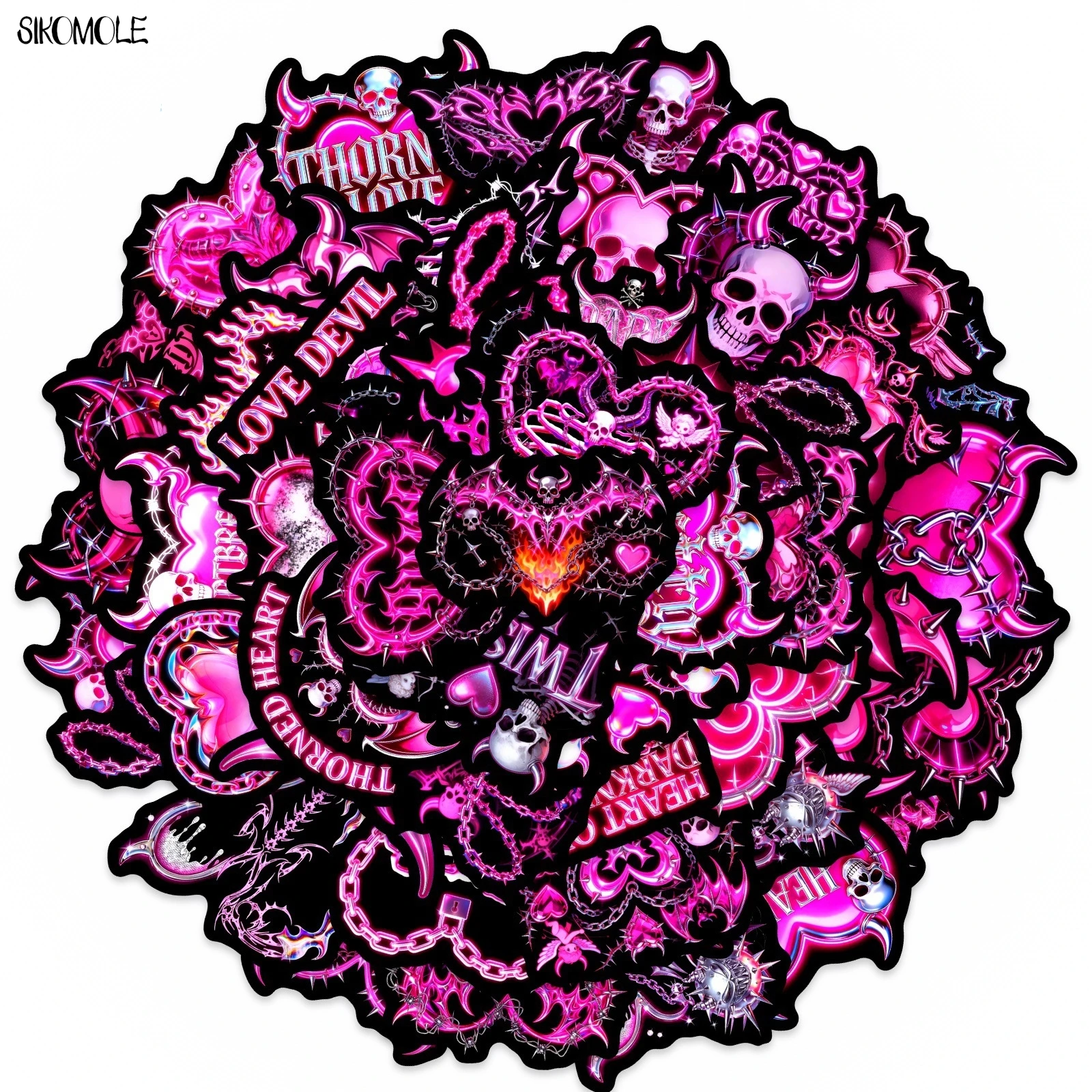 

10/30/50PCS Cartoon Dark Pink Gothic Heart Stickers Book DIY Skateboard Toys Guitar Luggage Suitcase Decoration Graffiti Sticker