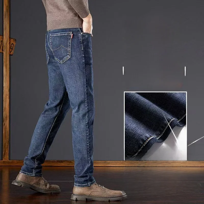

Новые мужские джинсы средней посадки, прямые, свободного кроя, рабочие, эластичные, повседневные, универсальные, в стиле «папины брюки», облегающие, влагоотводящие
