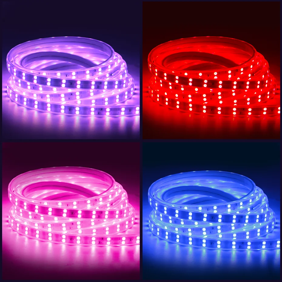 220V Dimmable RGB LED Strip Lights 96LEDs/M Double Row Light LED Tape Waterproof IP67 IR Remote /Bluetooth /Tuya WiFi Control