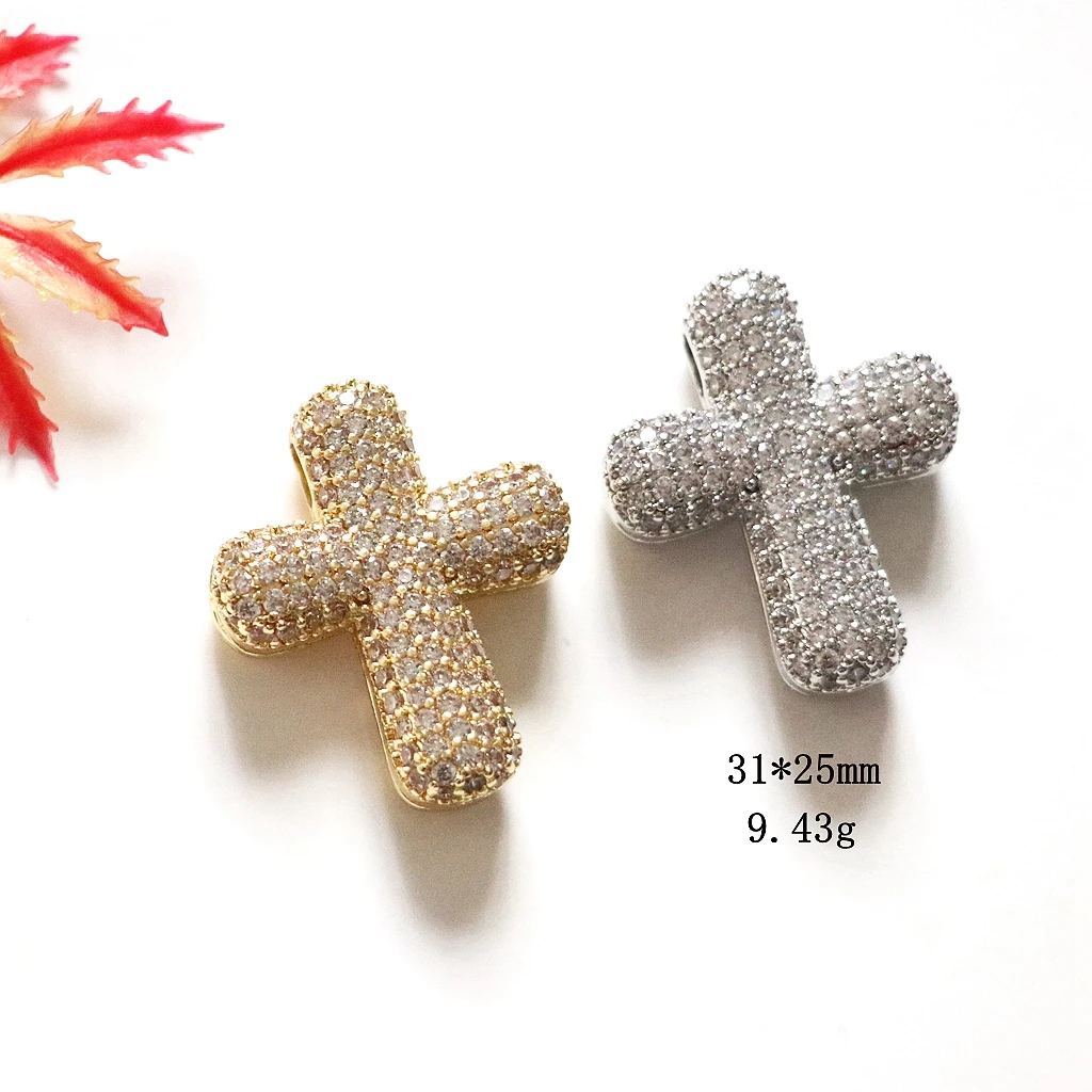 

HOT 2PCS 31*25mm Cubic Zirconia Pave Pendant Crucifixion For Jewelry Making DIY Necklace Making Accessory