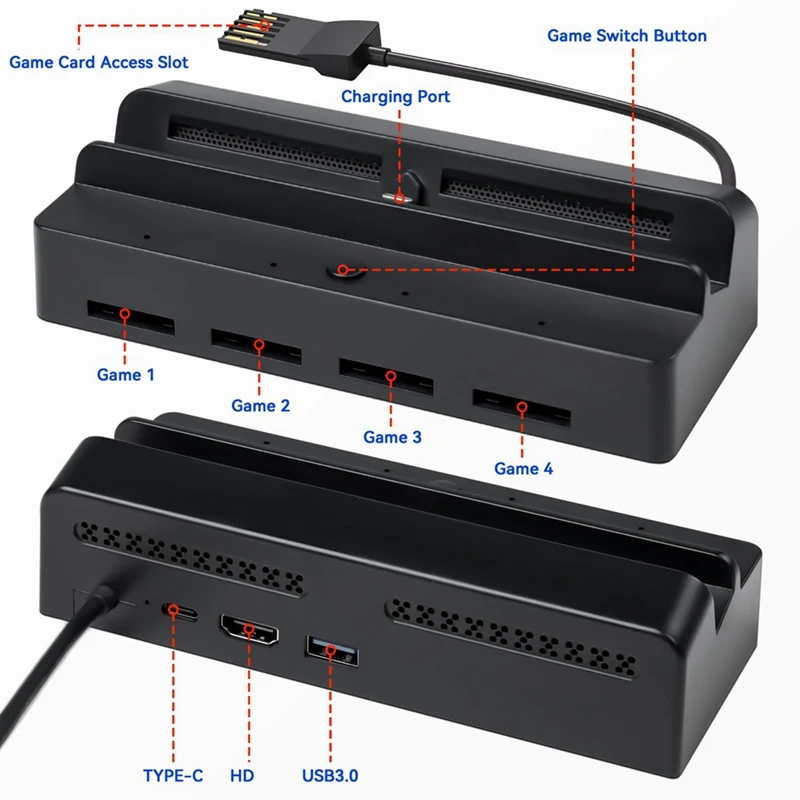 4 In 1 TV Dock Station For Switch/Switch OLED, Switch Game Card Reader With 4 Card Slots, USB-C Port Charging Station