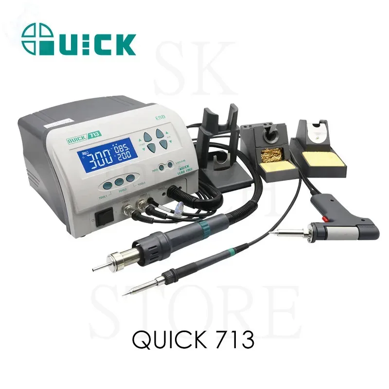 QUICK Soldering Station Rework Station 713 ESD Hot Air System Lead-Free With Hot Gun & Desoldering Sucker 712 Soldering Station