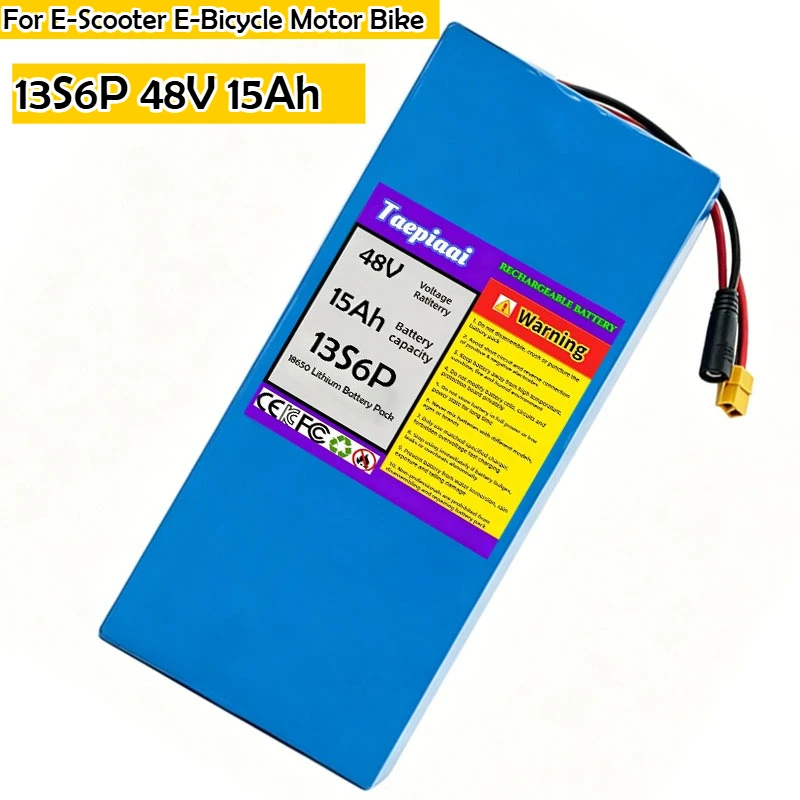 13s6p 48v  15000mAh/15Ah 18650 Lithium Battery Pack Built-in BMS Protection Board Replacement Battery +54.6Vcharger