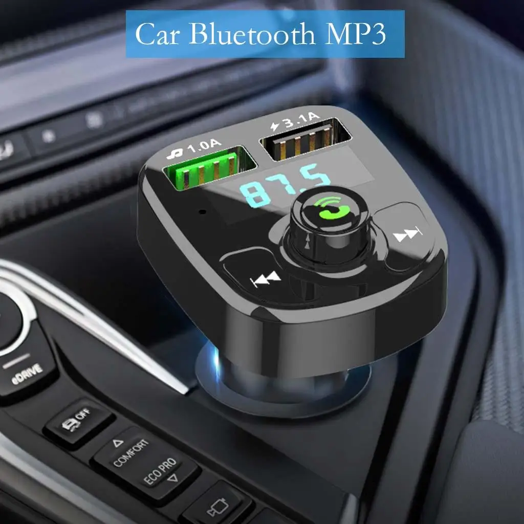 Car Bluetooth FM Transmitter Hands-Free Calling 2 USB Ports 5.0 Audio Adapter