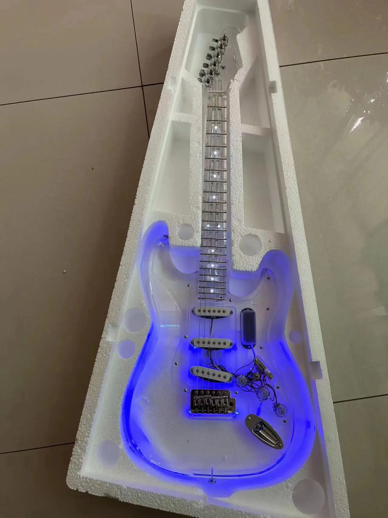 Customized acrylic gold embellished electric guitar, fast and free shipping