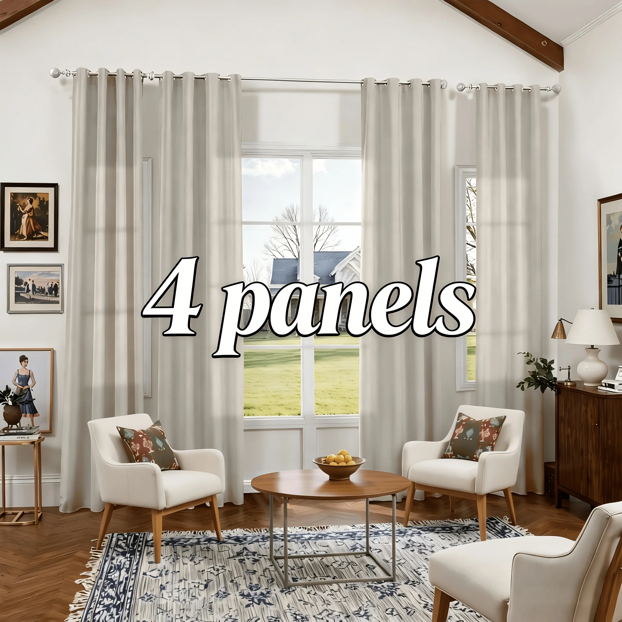 

4 Panels Linen Blackout Curtains Farmhouse Grommet Top Beige Curtains for Living Room Bedroom Home Decor