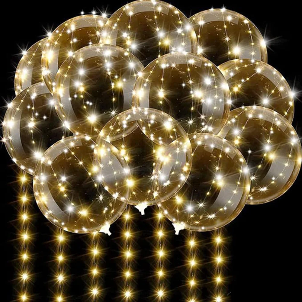 3Pcs/lot Light Up Led Balloons Cell Battery 20 Inches Flashing String Lights Clear Balloon Birthday Wedding Decorations