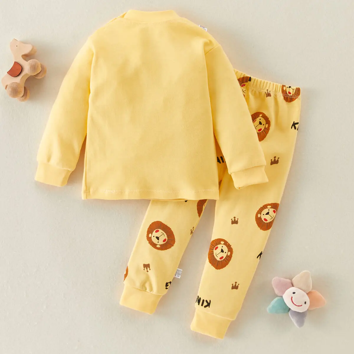 Hibobi, 2 piezas, 100% algodón, conjunto de ropa cálida para el hogar con cuello redondo de invierno para niño, pijamas con patrón de León y pantalones de pijama, conjunto para 1-5 años