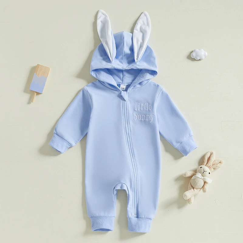 

Newborn Baby Boy Girl Easter Outfit Bunny Ear Hoodie Romper Long Sleeve Jumpsuit Infant Spring Clothes