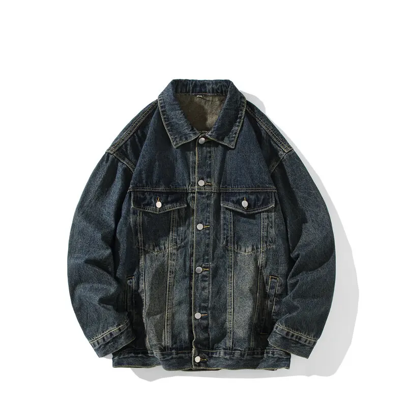 

GIOIOMen's denim coat，2025Spring New American High Street Multi-Pocket Turn-Down Collar Casual Denim Jacket