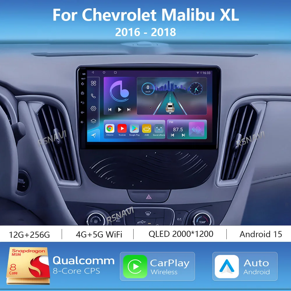 Radio Multimedia para Auto con Pantalla 2K y Android 16 Carplay para Chevrolet Malibu XL 2016-2018, Unidad Principal Estéreo con DSP
