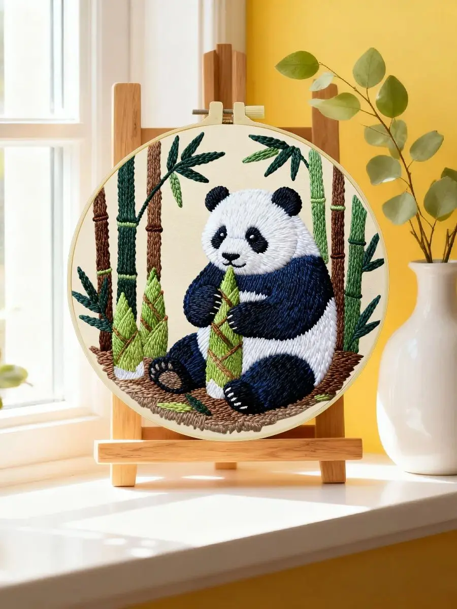 1 Stück 20X20CM/15X15CM 7,87/6,3 Zoll Panda-Stickerei-Starter-Kit DIY-Kit DIY-Stickerei-Set Handarbeiten Nadelkunst Heimdekoration – Detail 6