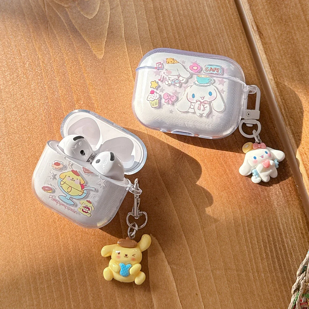 

Cute Cinnamoroll Pom Pom Purin Case For AirPods Pro3 Earphone Case for Airpods Pro2 Pro 4 3 2 1 Protective Cover Keychain