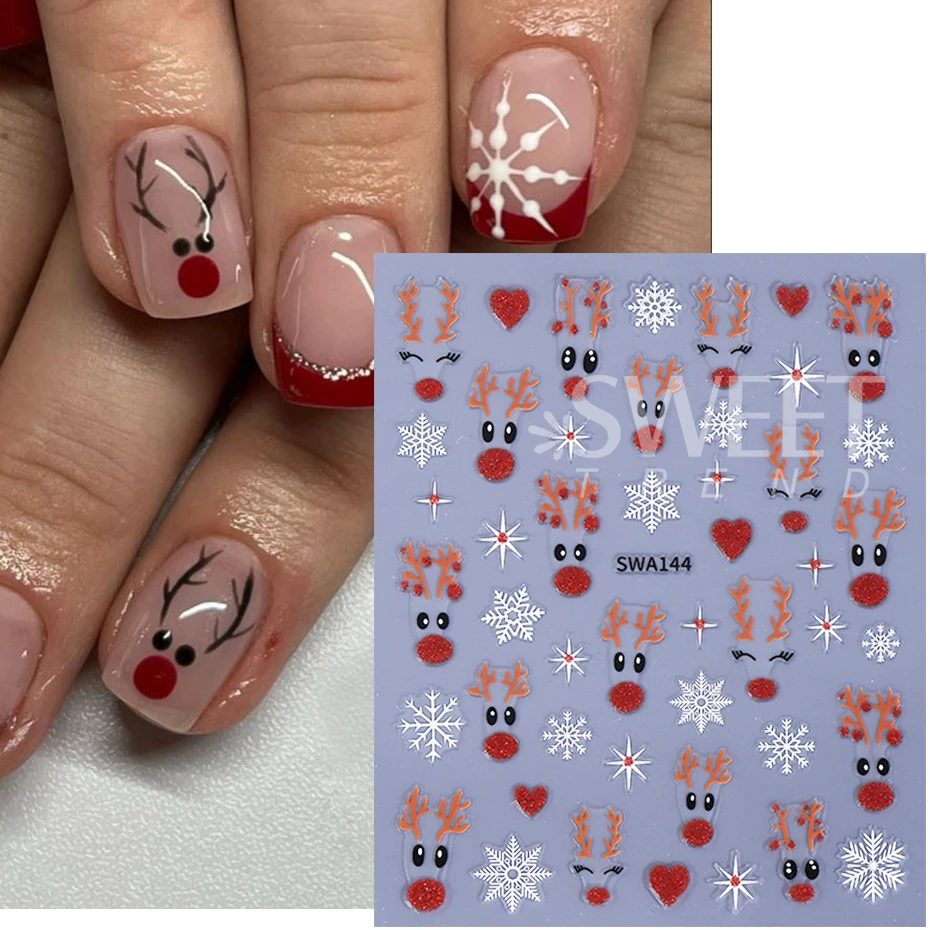 2 قطعة بريق عيد الميلاد مسمار الفن ملصقات ثلاثية الأبعاد الأيائل ندفة الثلج قرن الوعل الحب مسمار ديكور DIY بها بنفسك ذاتية اللصق المنزلق الشتاء مانيكير الشارات #2