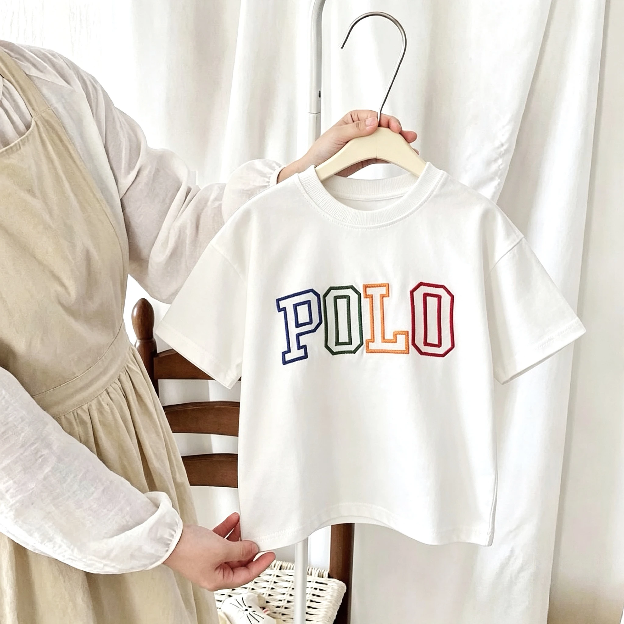 Solid Color Simple Children's Short Sleeve Tees Tops Summer Clothes Popular Design Kids Crewneck Casual T-shirt Baby Clothes