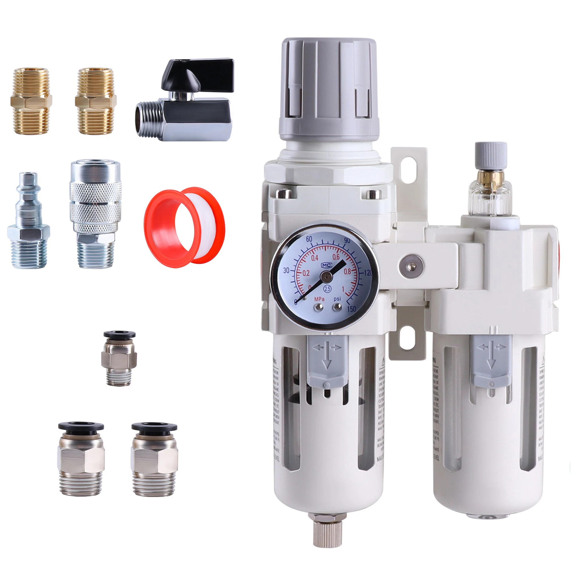 Pneumatic Pressure Regulator Air Source Processor Compressed Air Filter Regulator Lubricator Combo Water/Oil Trap Separator