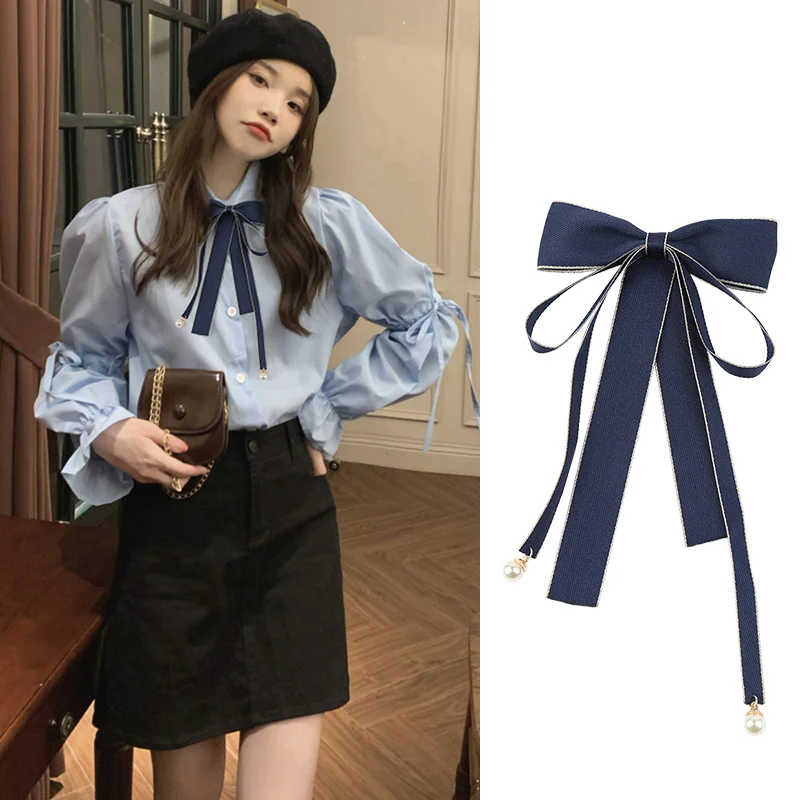

Korean Sweet Long Ribbon Bowtie Brooch Bow Tie Ribbon Ties Necktie College Uniform Shirt Blouse Collar Pin Student Accessories