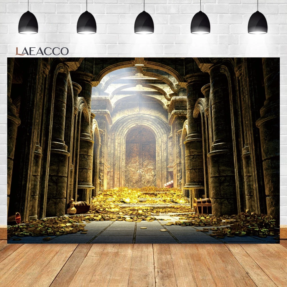 Laeacco Ruined Old Palace Interior Photography Background Mysterious Ancient Pirate Treasure Kids Birthday Portrait Backdrop