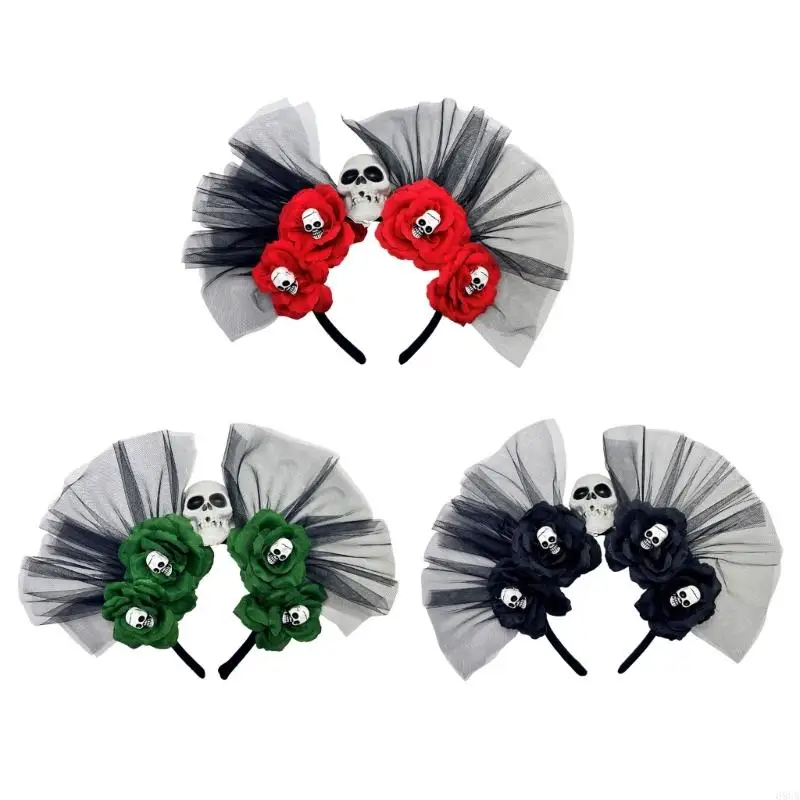 

68UA Day Of the Deads Headpiece Flower Crown Headband Mexicans Festival Florals Headpiece Halloween Cincos Mayoes Costume