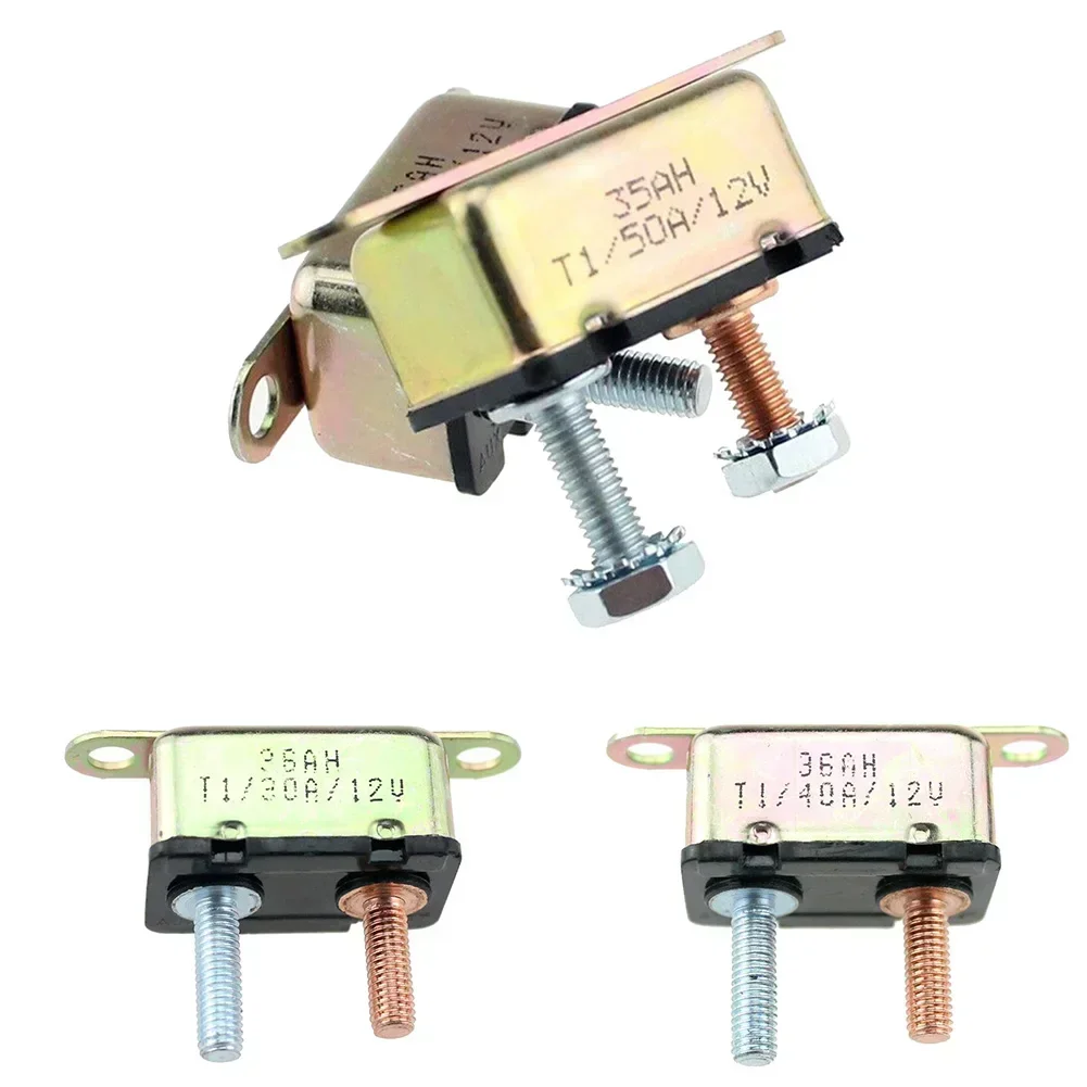 

1set 12V 30A~50A Auto Automatic Fuse Reset Circuit Breaker Copper Stud Bolt Auto Reset Universal 1.248"x0.693"x0.8" Inch Tools