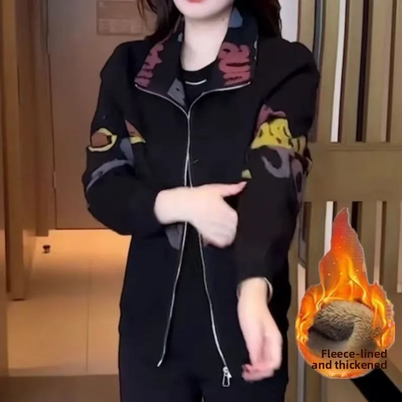 

Women's Fleece Lined Autumn Winter Jacket Casual Short Style Fashionable Korean Version Versatile Coat Straight Tube Type