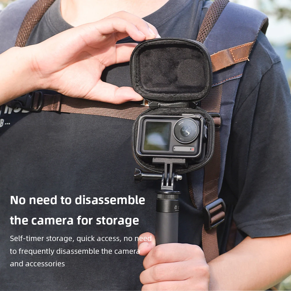 For DJI Osmo Action 3 Carrying Case Half Open Camera Waterproof Protective Case PU Leather Portable Travel Storage Bag with Hook