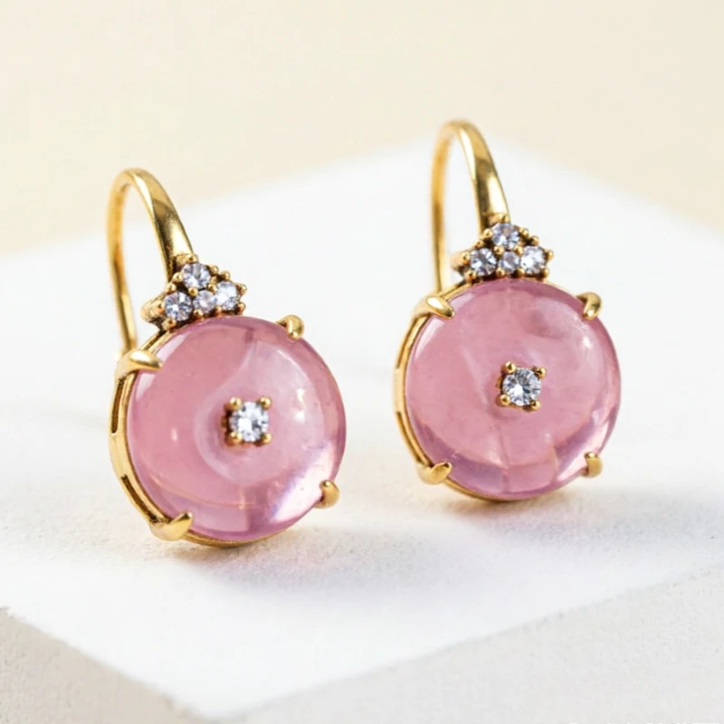 Elegante Luxuriöse Rosa Synthetische Edelstein-Ohrhänger für Damen, Modische Schmuck-Accessoires für Bankette und Jubiläen