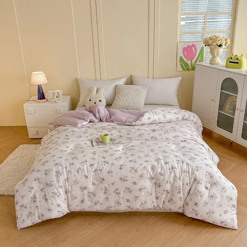 لحاف شتوي جديد مطبوع على شكل غزل متجعد ومغسول لعام 2025 لحاف سكن للطلاب للربيع والخريف لحاف سميك دافئ