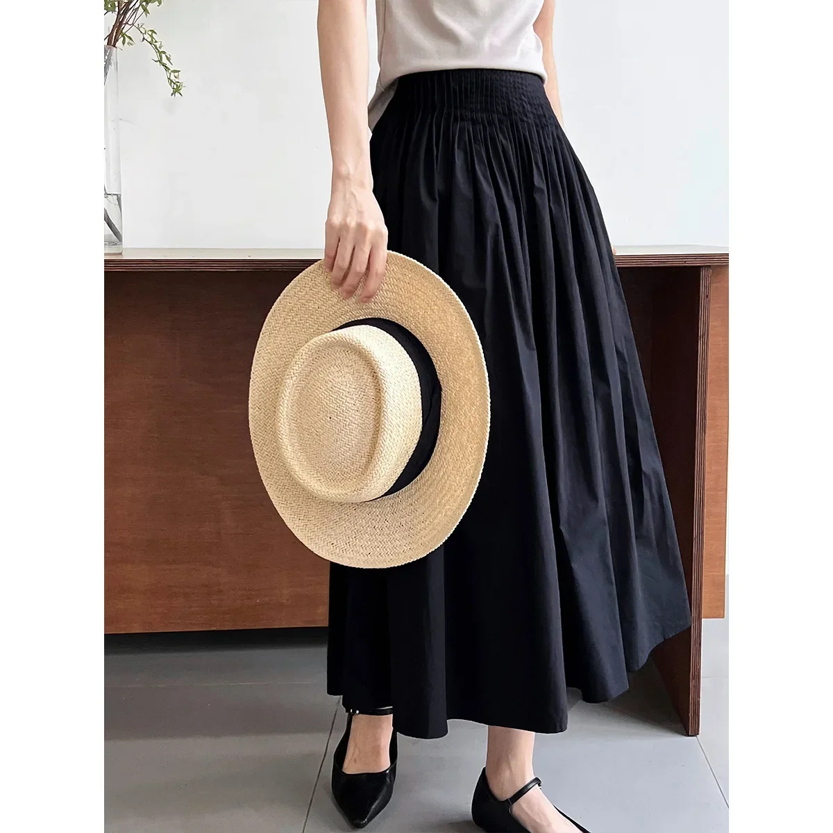 Elegant High-Waisted Pink A-Line Skirt Women Sweet Pleated Umbrella Midi Skirt Chic for Daily & Party Outfits