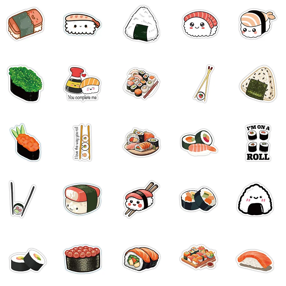 10/30/54PCS Cartoon Voedsel Sushi Gepersonaliseerde Creatieve Graffiti Stickers DIY Water Cup Computer Koffer Waterdichte sticker Kinderen Speelgoed